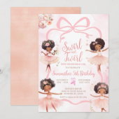 Afro-Amerikaanse Ballerina Tutu Pink Bow Verjaarda Kaart (Voorkant / Achterkant)