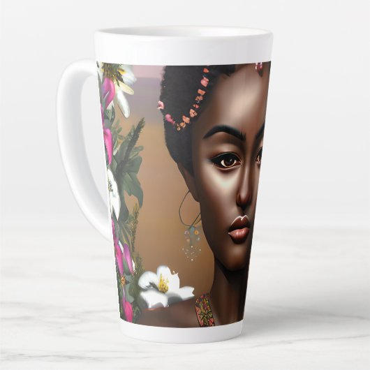 Afro-Amerikaanse Beauty AI Art Latte Mok (Linkerhoek)