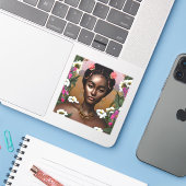 Afro-Amerikaanse Beauty AI Art Sticker (Laptop met iPhone)