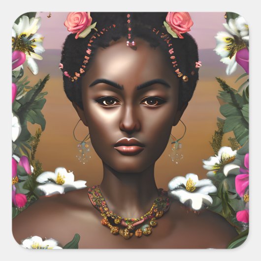 Afro-Amerikaanse Beauty AI Art Vierkante Sticker (Voorkant)