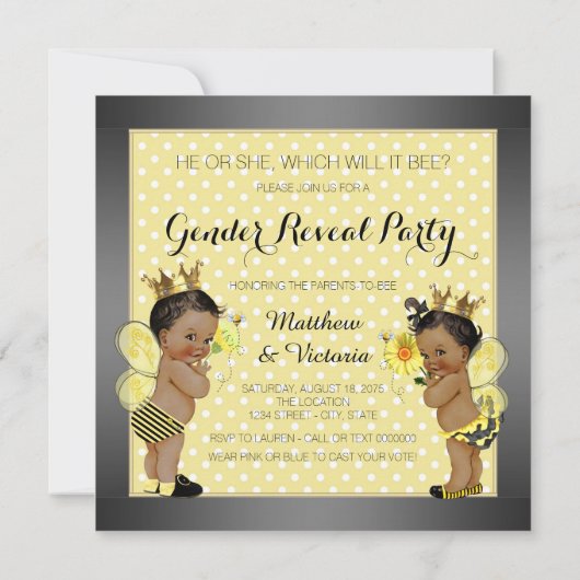 Afro-Amerikaanse Bee Gender Reveal Kaart (Achterkant)