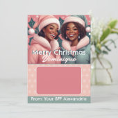 Afro-Amerikaanse BFF Christmas Gift Kaart Houder (Staand voorkant)