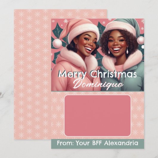 Afro-Amerikaanse BFF Kerstcadeaukaarthouder Kaart (Voorkant / Achterkant)