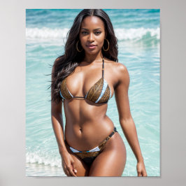 Afro-Amerikaanse bikini model bruin zwempak Poster