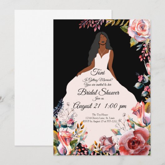 Afro-Amerikaanse bloementuin bruid- Zwart Kaart (Voorkant / Achterkant)