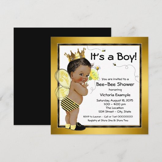 Afro-Amerikaanse Boy Bee Baby shower Kaart (Voorkant / Achterkant)