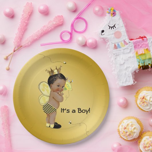Afro-Amerikaanse Boy Bee Baby shower Papieren Bordje (Feest)