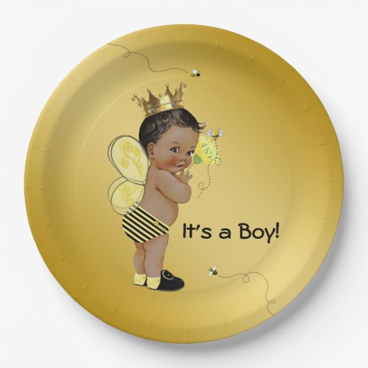 Afro-Amerikaanse Boy Bee Baby shower Papieren Bordje (Voorkant)