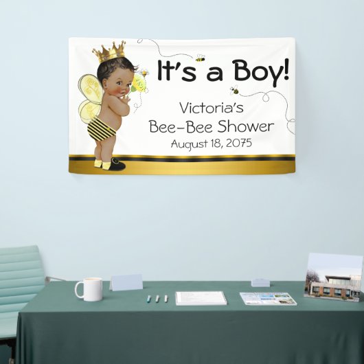 Afro-Amerikaanse Boy Bee Baby shower Spandoek (Beurs)