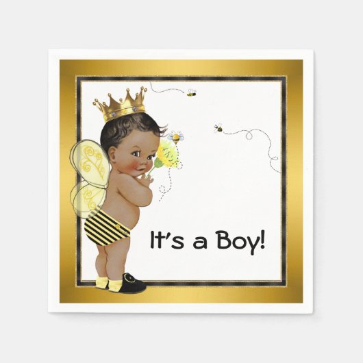 Afro-Amerikaanse Boy Bumble Bee Baby shower Servet (Voorkant)