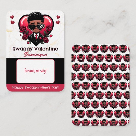 Afro-Amerikaanse Boy Classroom Valentijn Snoep Informatiekaartje (Voorkant / Achterkant)