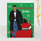 Afro-Amerikaanse Broer Vrolijk Kerstfeest Kaart (Gele Bloem)