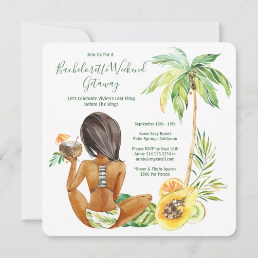Afro-Amerikaanse Bruid Bachelorette Strand Weekend Kaart (Voorkant)