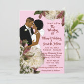 Afro-Amerikaanse bruid & bruidegom wit roze bruilo Kaart (Staand voorkant)