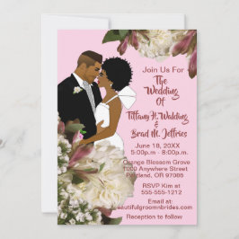 Afro-Amerikaanse bruid & bruidegom wit roze bruilo Kaart