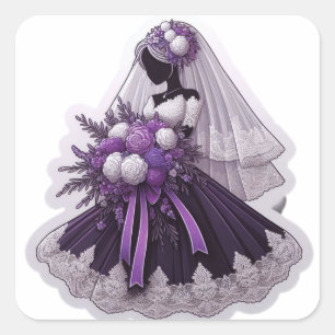 Afro-Amerikaanse bruid paarse bloemen Vierkante Sticker