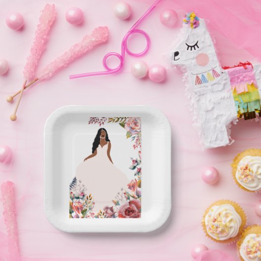 Afro-Amerikaanse bruid Vrijgezellenfeest papier bo Papieren Bordje (Feest)