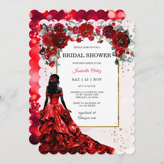 Afro-Amerikaanse Bruidsdouche Rood en Goud Kaart (Voorkant / Achterkant)