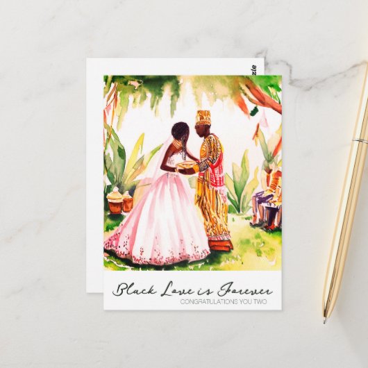Afro-Amerikaanse bruiloft Briefkaart (Voorkant / Achterkant in situ)