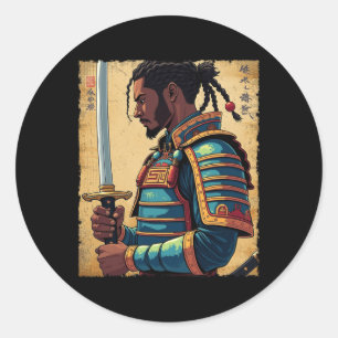 Afro-Amerikaanse bushido warr Afro- samoerai Ronde Sticker