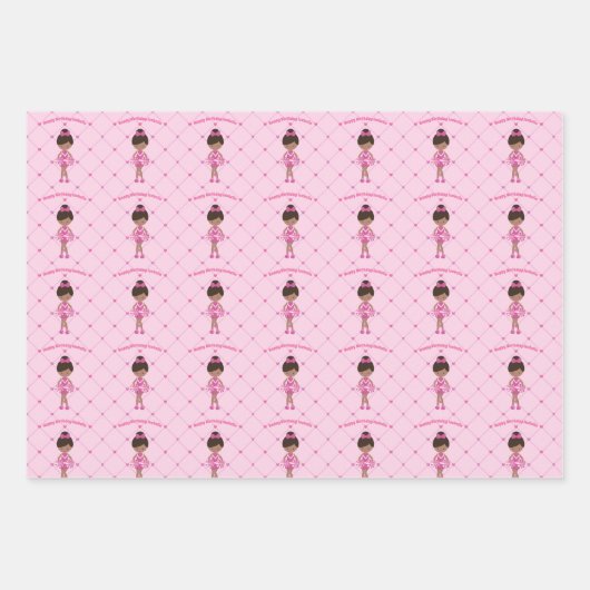 Afro-Amerikaanse cheerleader aangepaste roze verja Inpakpapier Vel (Voorkant 3)