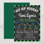 Afro-Amerikaanse Cheerleader Gymnastiek Uitnodigin Kaart (Voorkant / Achterkant)