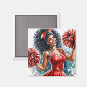 Afro-Amerikaanse cheerleader in rode Waterverf Magneet (Voorkant / Achterkant)