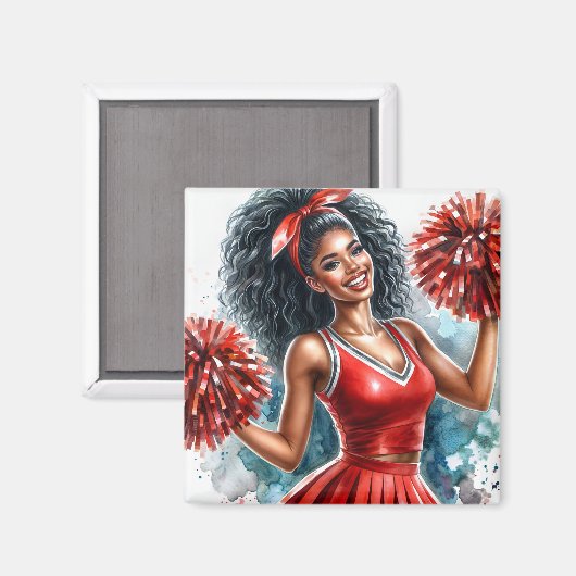 Afro-Amerikaanse cheerleader in rode Waterverf Magneet (Voorkant / Achterkant)