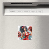 Afro-Amerikaanse cheerleader in rode Waterverf Magneet (Insitu (Vaatwasser))