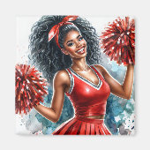 Afro-Amerikaanse cheerleader in rode Waterverf Magneet (Voorkant)