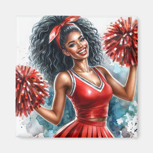 Afro-Amerikaanse cheerleader in rode Waterverf Magneet (Voorkant)
