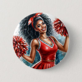 Afro-Amerikaanse cheerleader in rode Waterverf Ronde Button 5,7 Cm