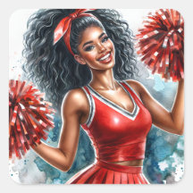 Afro-Amerikaanse cheerleader in rode Waterverf