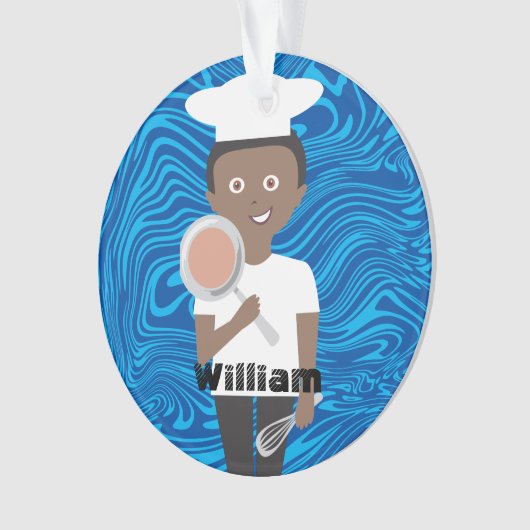 Afro-Amerikaanse chef-kok koekenpan gepersonalisee Ornament (voorkant)