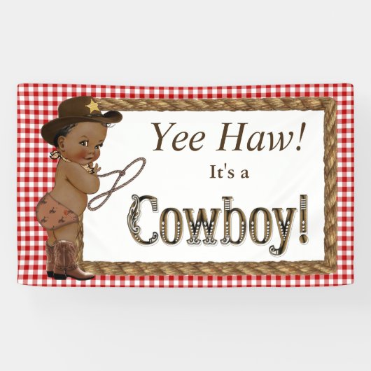 Afro-Amerikaanse Cowboy Baby shower Spandoek (Horizontaal)