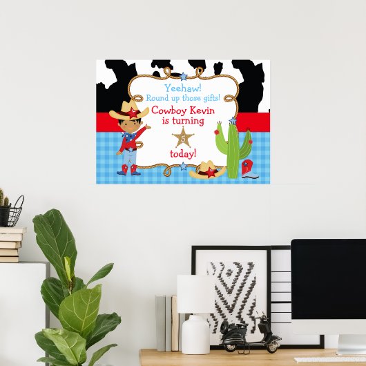 Afro-Amerikaanse cowboy Western verjaardagsfeest Poster (Thuiskantoor)