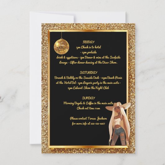 Afro-Amerikaanse Cowgirl Gouden Glitters Laatste R Kaart (Achterkant)