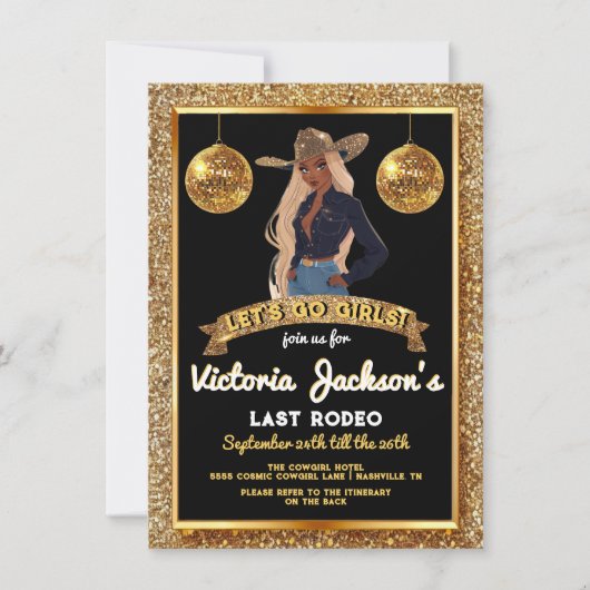 Afro-Amerikaanse Cowgirl Gouden Glitters Laatste R Kaart (Voorkant)