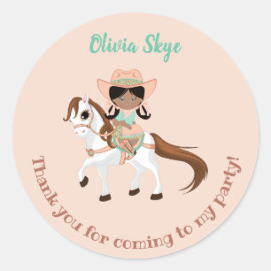 Afro-Amerikaanse cowgirl op paard meisje verjaarda Ronde Sticker