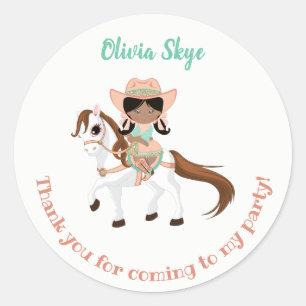 Afro-Amerikaanse cowgirl op paard meisje verjaarda Ronde Sticker