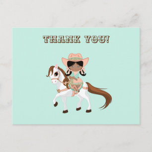 Afro-Amerikaanse cowgirl op paard Meisjes dank je Briefkaart