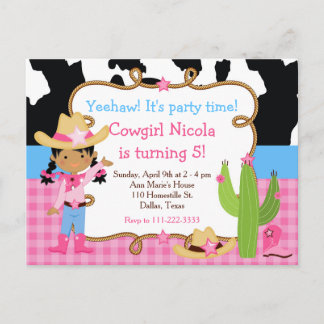 Afro-Amerikaanse Cowgirl Western Verjaardagsfeestj Briefkaart