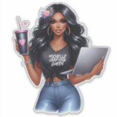 Afro-Amerikaanse Crafting Queen Branding Design Sticker (Voorkant)