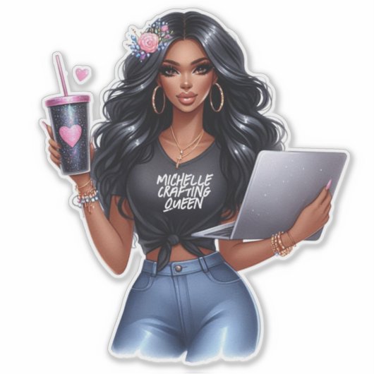Afro-Amerikaanse Crafting Queen Branding Design Sticker (Voorkant)