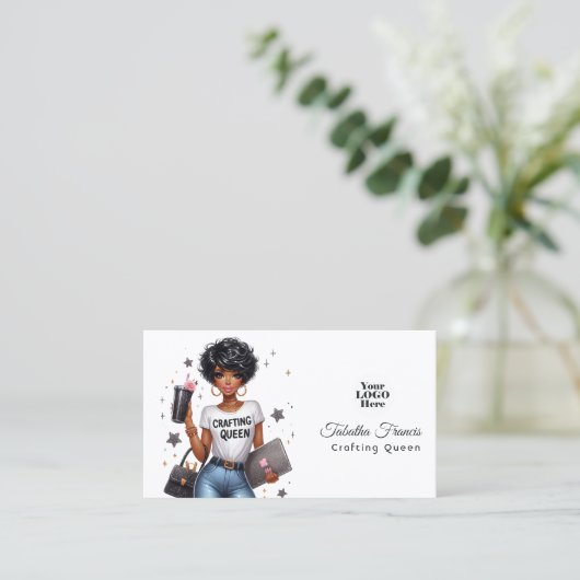 Afro-Amerikaanse Crafting Queen Empowerment Design Visitekaartje (Staand voorkant)