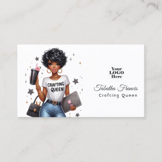 Afro-Amerikaanse Crafting Queen Empowerment Design Visitekaartje (Voorkant)