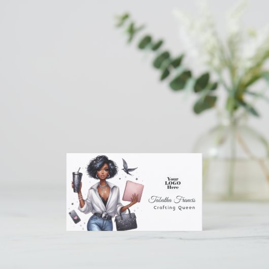 Afro-Amerikaanse Crafting Queen Inspirerend Visitekaartje (Staand voorkant)