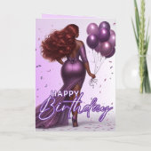Afro-Amerikaanse Curvy Vrouw Paarse Glam Verjaarda Kaart (Achterkant)