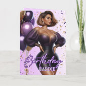 Afro-Amerikaanse Curvy Vrouw Paarse Glam Verjaarda Kaart (Achterkant)