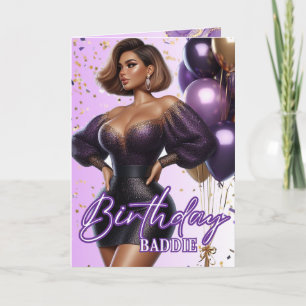 Afro-Amerikaanse Curvy Vrouw Paarse Glam Verjaarda Kaart